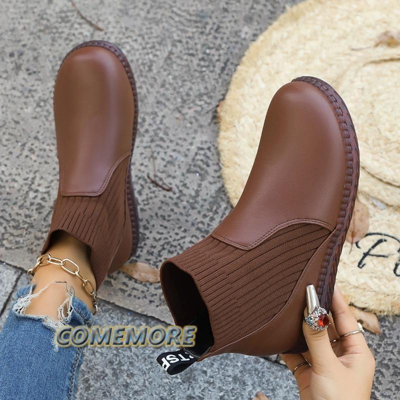 Повседневная обувь для женщин, нескользящие водонепроницаемые ботинки, женская мода, для работы на открытом воздухе, без застежек, черные, удобные, на платформе, большие размеры 40 41