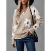 Women's Sweater Autumn Winter Floral Pattern V-neck Long Sleeve Jumper Tops Female Casual Warm Knitted Pullover