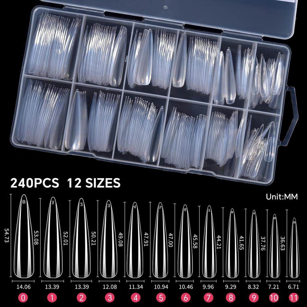 240 шт./кор. накладные ногти квадратные прямые очень длинные полупокрытые ногти прозрачные/натуральные акриловые накладные ногти для наращивания маникюрный салон