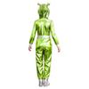 Girls Alien Halloween Costume Metallic Gloss Hood Long Sleeve Front Zipper Jumpsuit Fancy Dress Party Outfit