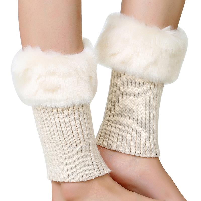 Women's Winter New Average Size Short Flip Flop Fur Warm Socks Boot Covers Knitted Wool Leg Warmers Breathable Anti-friction