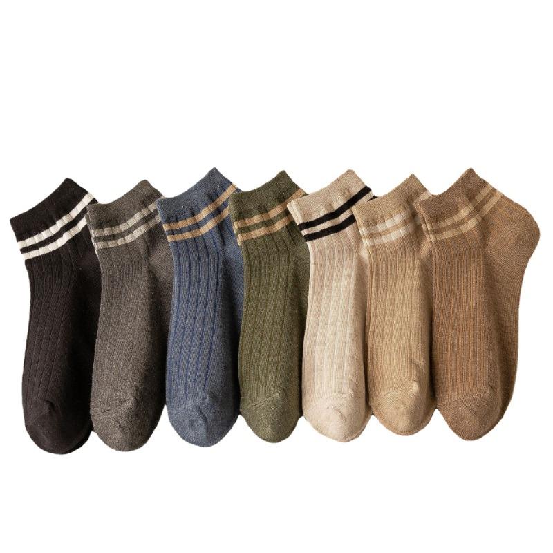 Мужские весенне-летние новые простые спортивные хлопковые дышащие влагоотводящие носки-подследники с двумя полосками