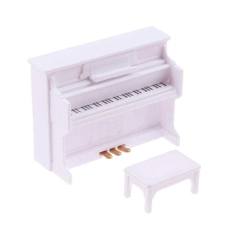 Миниатюрное белое пианино с табуретом - аксессуары для кукольного дома