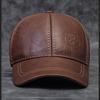 Men's Genuine Leather Flat Dome Baseball Cap with Wide Brim - Monochrome, Face-Covering, Embossed First Layer Cowhide. Ideal for Spring and Autumn.