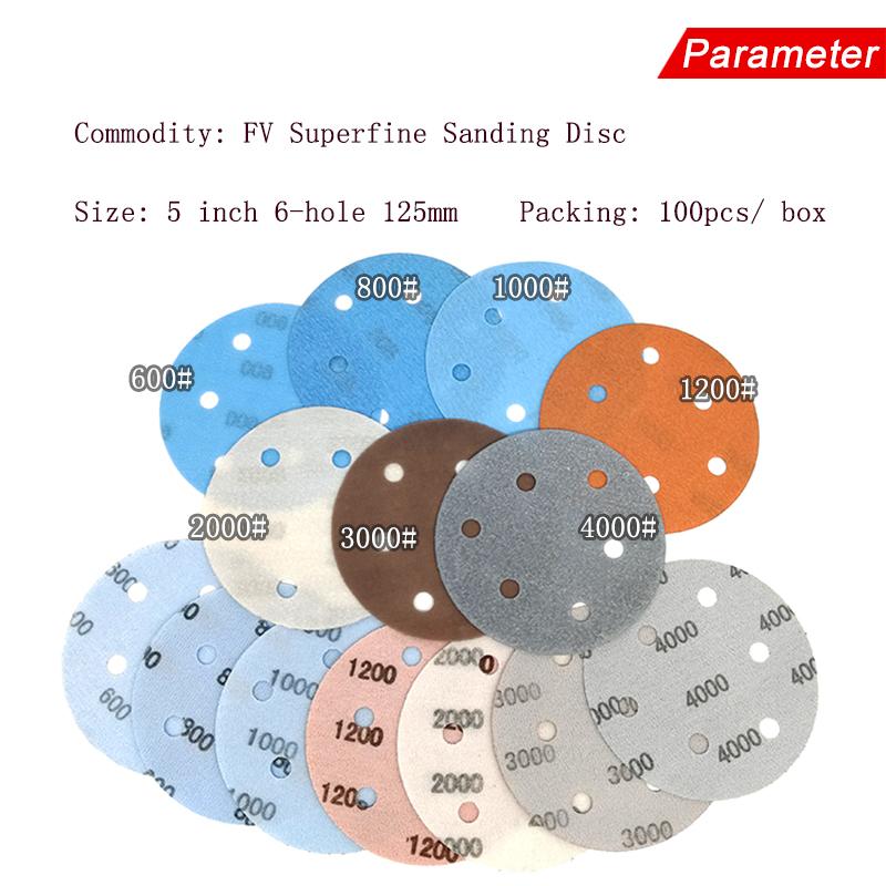 10 Pc 5 Inch 125mm 6 Holes FV Superfine Wet/Dry Hook & Loop Auto Body Film Sanding Discs Paint Abrasive Sandpaper 600-5000 Grit