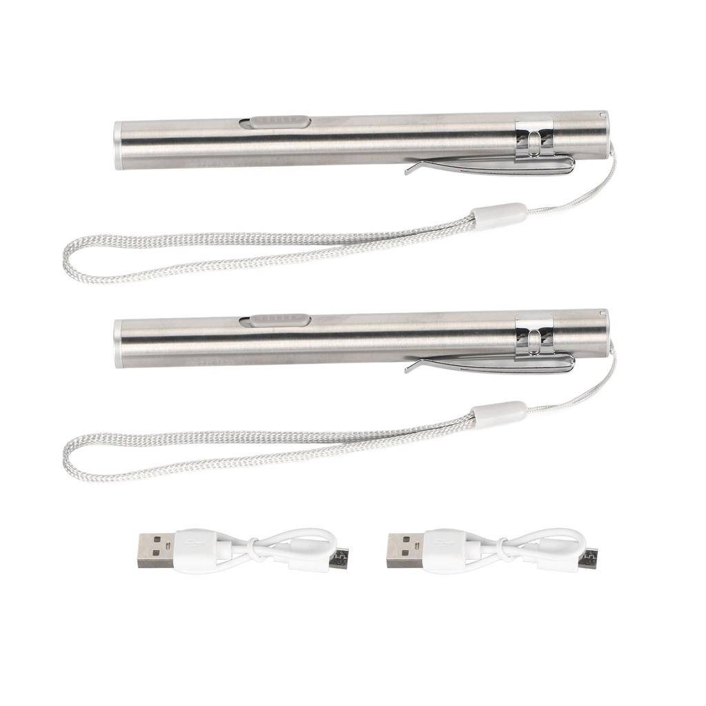 2Pcs Mini Flashlight Pocket Clip Stainless Steel ABS Rechargeable 600mAh Battery Pen Flashlight for