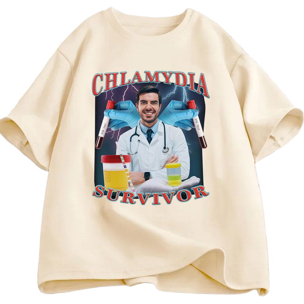 Chlamydia Survivor Fun Tshirt Mens Womens Casual Cotton Tshirt Fashion Humorous Oversized Short Sleeve Tshirt Mens Tshirt