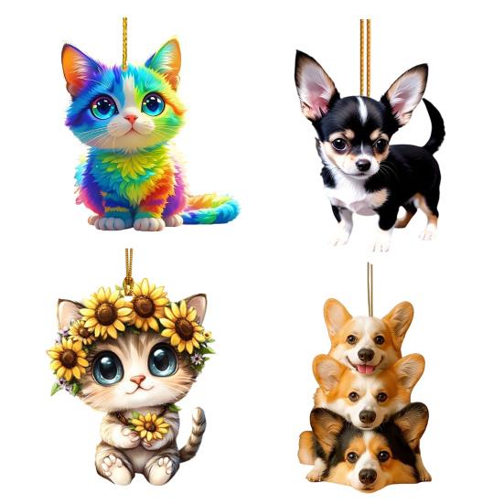 Милые подвески в виде кошек и собак, подвески для зеркала заднего вида автомобиля, персонализированный акриловый шарм для зеркала автомобиля, дома, праздничные подарки