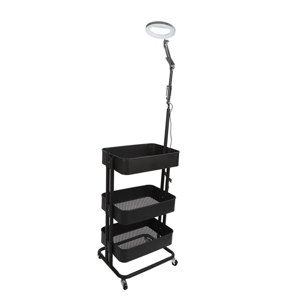 Salon Rolling Cart 3 Layers Salon Trolley Cart Space Saving Hair Salon Beauty Cart with LED Lights