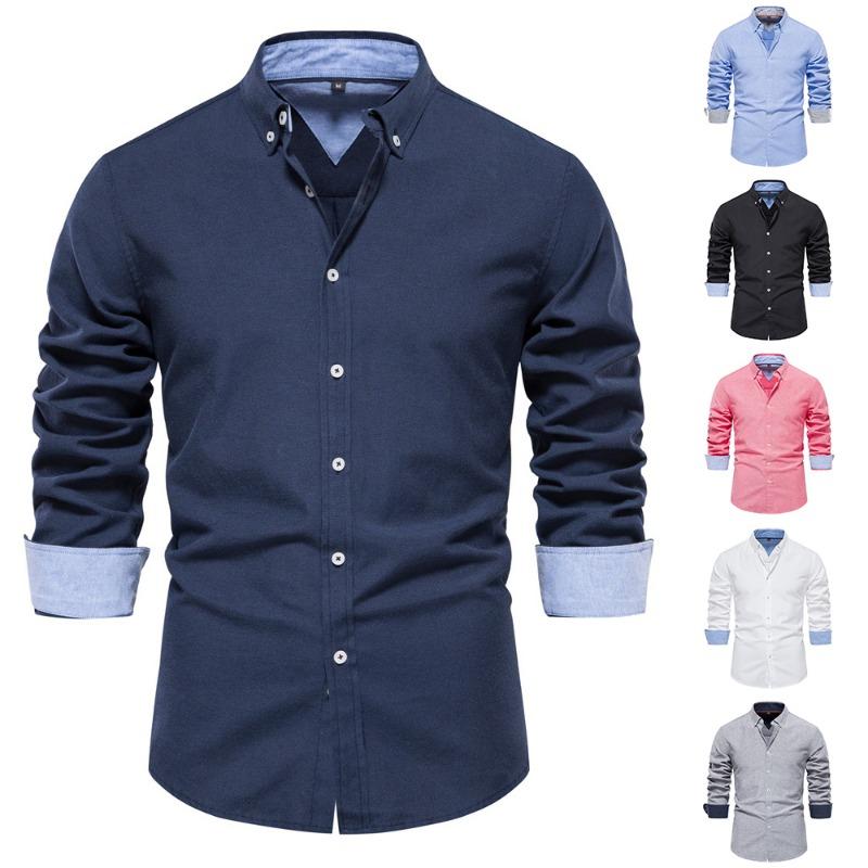 Мужские повседневные рубашки, однобортные мужские облегающие платья, рубашки с длинными рукавами, однотонные мужские рубашки для социальных сетей, дизайнерская сорочка Homme