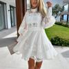 Ladies Fashion Sexy Solid Color Temperament Long Sleeved Lace Lace Lace Dress