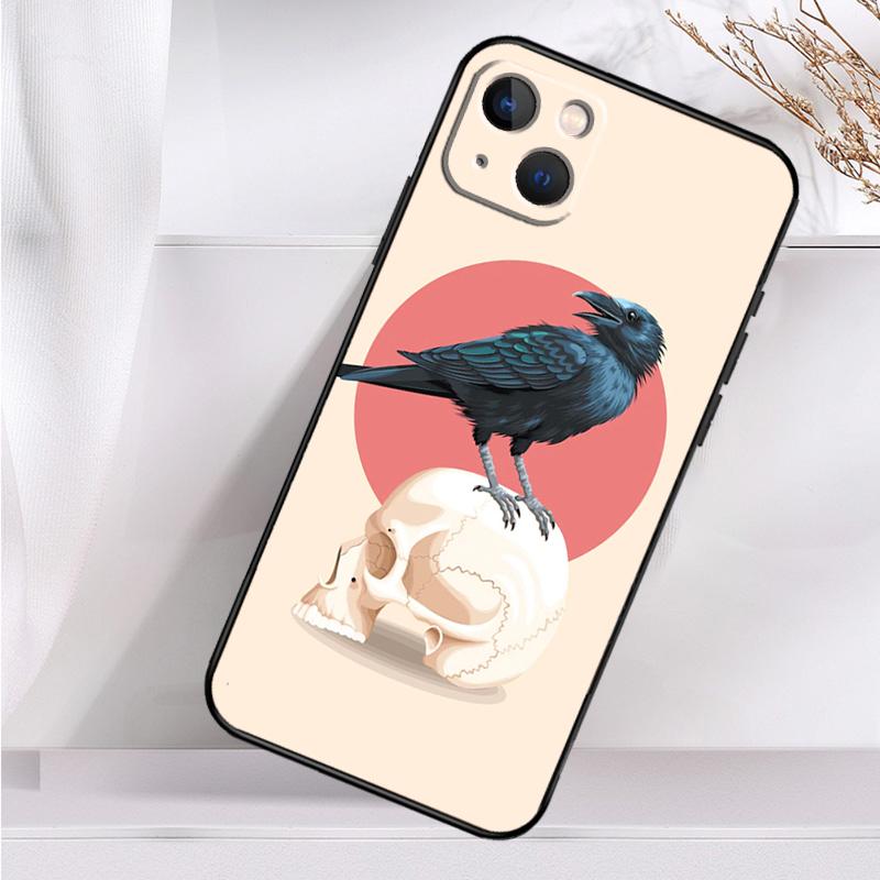 Crow Raven Dark Skull Case For iPhone 14 16 15 Pro Max 11 12 13 Mini 7 8 Plus X XR XS MAX Soft Shockproof Cover