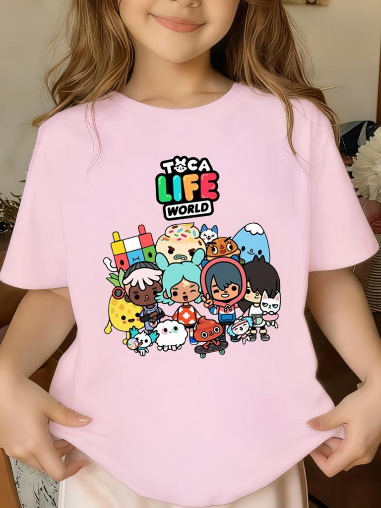 Game Toca Life World Graphic Kids TShirt Cute Cartoon Print Tshirt Summer ShortSleeved Tops Boys Girls Clothes Y2k Tee Tops