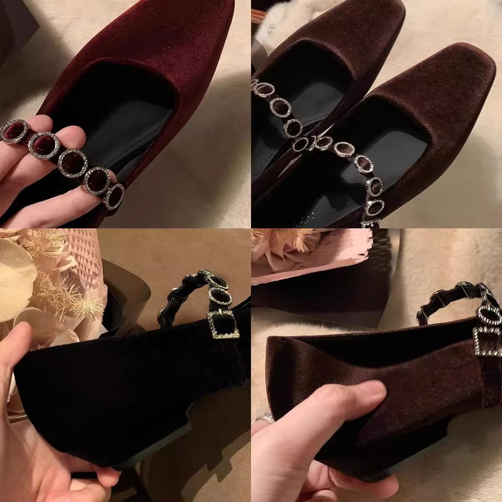 Виноградная мать studiolee французская квадратная голова светлый рот высокие каблуки односложный ромбовидный ремень низкий каблук замшевые туфли Мэри Джейн одинарные