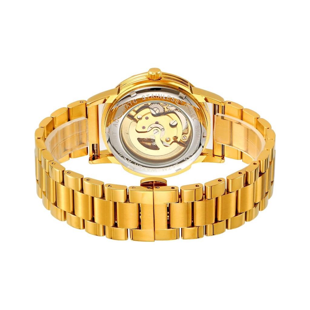 Gold Stainless Steel Men's Automatic Luxury Hollow Mechanical Watch