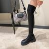Fashion Women Over The Knee Boots Round Head 2024 High Quality Back Zipper Solid Color  Thick with Outdoors Wear Resistant Women's Boots