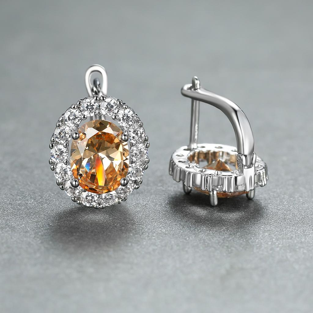 Luxury Purple Stone Gold Color Love Drop Earrings Bride Band Engagement Ear Clip Jewelry