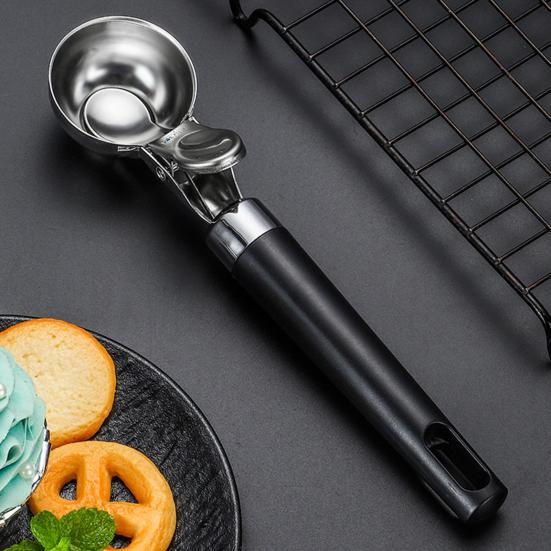 Ложка для мороженого из нержавеющей стали с триггером Легко чистится, антипригарная ручка Легкая ручка Ложка для печенья для мороженого, мороженого, смузи, фруктов