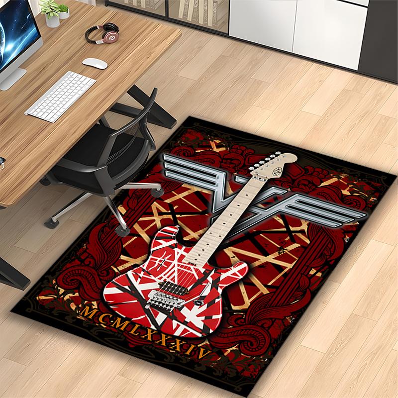 1pc Digital Printed Chair Rug for Home Office Use, Red Electric Guitar Carpet Appropriate for All Seasons, Soft Area Carpet