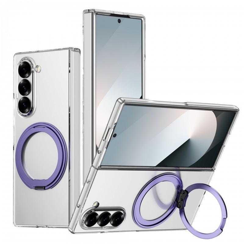 Magnetic Phone Case With 360 Rotating Kickstand Wireless Charging Galaxy Z Fold8 Fold7 Fold6 Transparent PC Cover