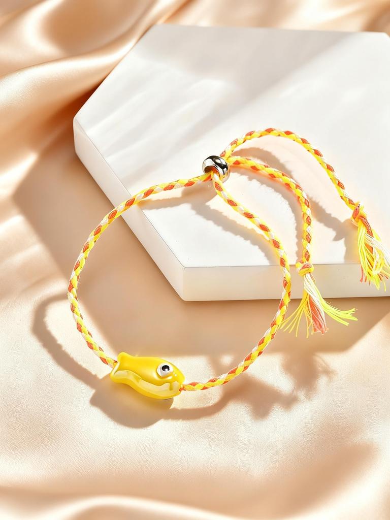 Trendy Multicolored Ceramic Fish Bracelet for Women Adjustable Handmade Woven Rope Wristband Bobo Jewelry Summer Beach Party