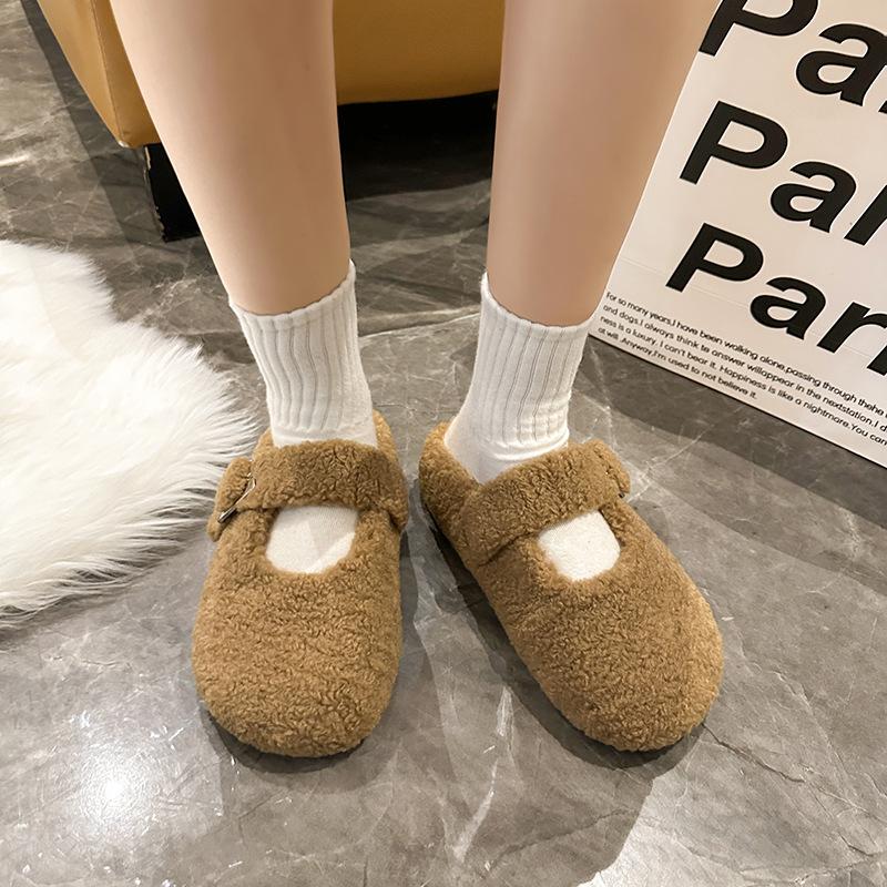 Меховые тапочки для женщин, теплая женская обувь Baotou Solid, новая осенне-зимняя верхняя одежда, повседневные мюли, полутапочки, хлопковая обувь