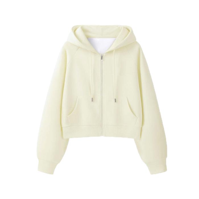 Women's Gray Hooded Zipper Cardigan - Long-Sleeve Sweater Jacket for Spring and Autumn