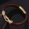 Punk Jewelry Men Brown Braided Leather Bracelet Gold Color Stainless Steel Buckle Bracelets Charm Jewelry Gift