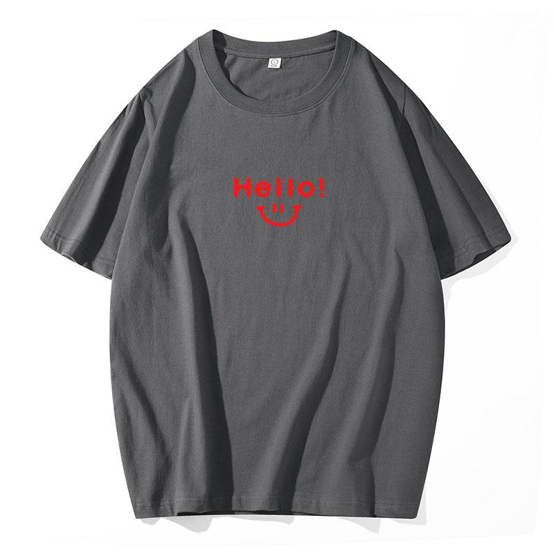 Летняя мужская футболка из хлопка со смайликом и принтом, уличный повседневный топ унисекс с коротким рукавом и круглым вырезом