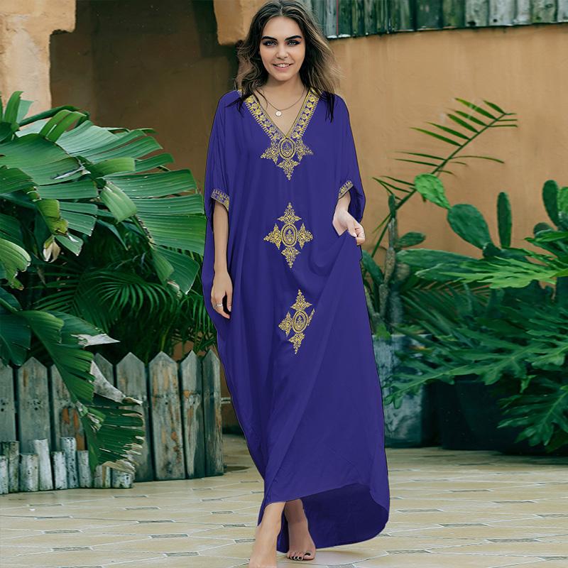 EDOLYNSA Sexy Kaftan Dress Women Plus Size Beach Wear 2023 Bohemian Tie Dye Striped Bikini Cover-ups Long Tunic Swim Suit Cover Up Q1517