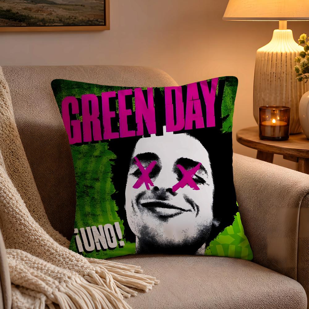 GGreen DDay Band Album Cushion Cover Soft Plush Cushion Cover Double Print And Invisible Zipper For Sofa Home Car Use
