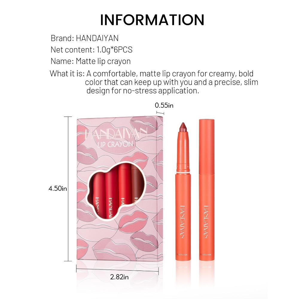 HANDAIYAN 6 Lippen Sûnder Plakke Om Cup Matte Red Pen Lip Line Pen Suit