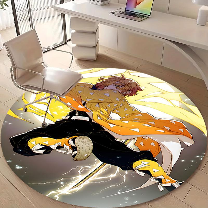 1pc Agatsuma Zenitsu Print Round Carpet Chair Round Carpet Suitable for Bedroom Living Room Home Decorative Carpet