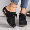 Women's Wedge Heel Half Slippers Lace Up Pattern Hollow Headed  European and American Style Oversized Hollow Slippers