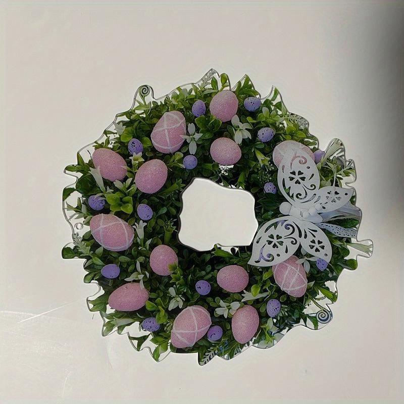 New Funny Easter Wreath with Colorful Eggs Spring Door Wall Acrylic Flat Print Decor