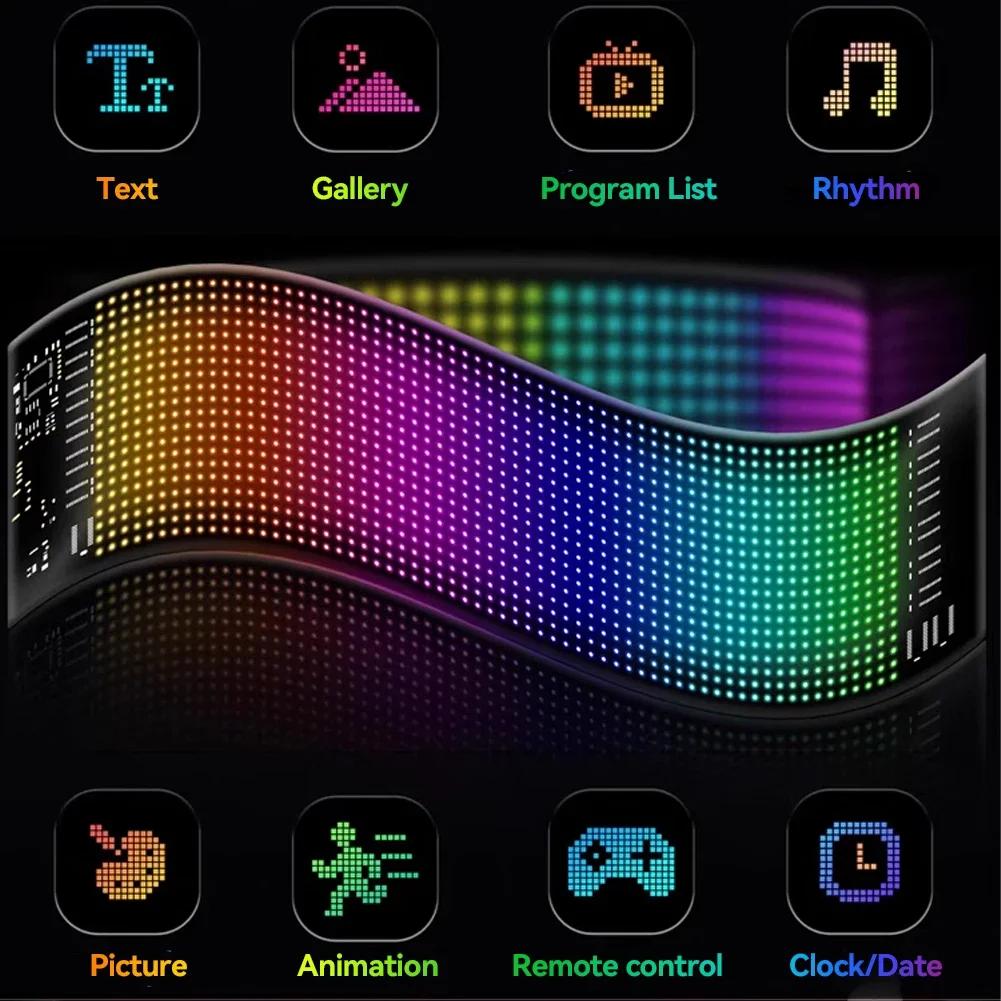 Светодиодная матричная пиксельная панель DIY Car RGB LIGHTS Граффити Прокрутка Текстовая доска Лобовое стекло Рекламный экран Bluetooth APP Control