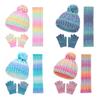 3Pcs/Set Kid Hat Scarf Gloves Set Rainbow Color Plush Ball Decor Knitted Hat Windproof Scarf Gloves Set Winter Accessories