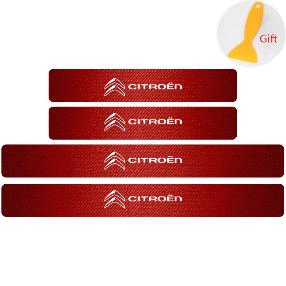 MVDC1 4Pcs Carbon Fiber Car Door Sill Plate Protectors Stickers For Citroen C1 C2 C3 C4 Grand Picasso C4L C5 C-ELYSEE Xsara Berlingo