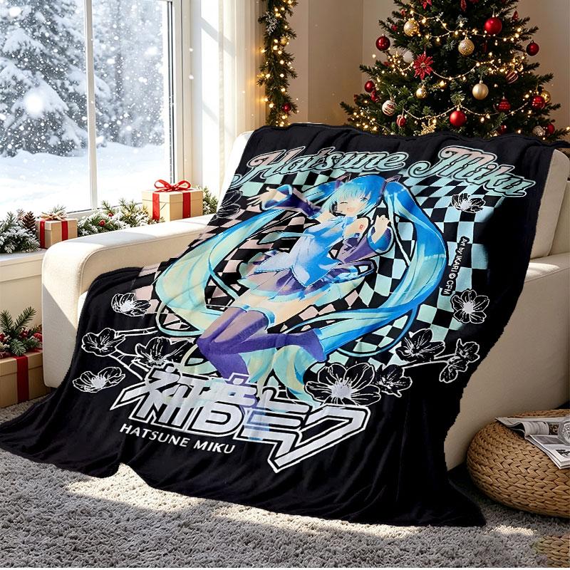 Hatsune Miku Pattern Blanket for Home Decoration, Bed, Sofa, Car Travel, Camping, Suitable for All Seasons, Birthday Christmas Gift