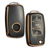 Golden-edged TPU Car Flip Key Case Cover Shell For Volkswagen VW Polo Golf Passat Tiguan Beetle Caddy T5 Up Eos Skoda Octavia Seat Leon Altea