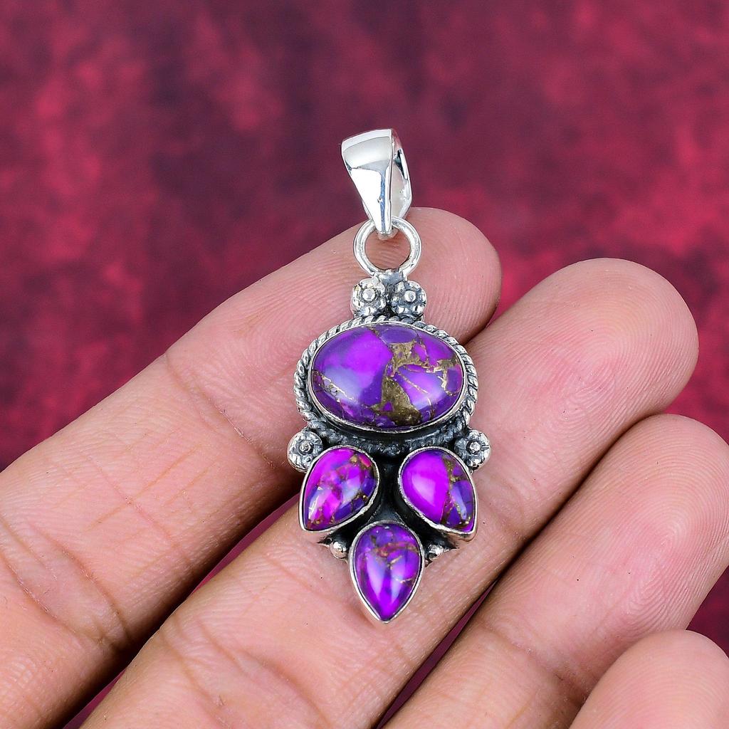 Подвеска из фиолетовой меди и бирюзы, ювелирные изделия из стерлингового серебра 925 пробы, подвеска из драгоценных камней, подарок для ее изысканных ювелирных изделий ручной работы