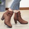 Retro Boots Women's Shoes  New Square Heel Woman High Shoe Rubber Ankle Female Solid Platform Short Boots