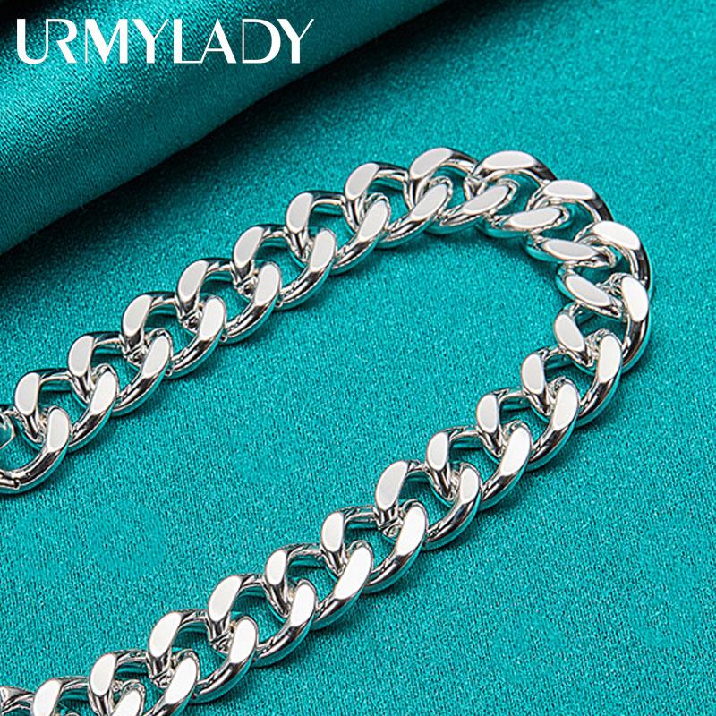 Браслет из стерлингового серебра 925 пробы 10 мм с боковой цепочкой и квадратной пряжкой для свадьбы, помолвки и вечеринки для мужчин и женщин, модные украшения