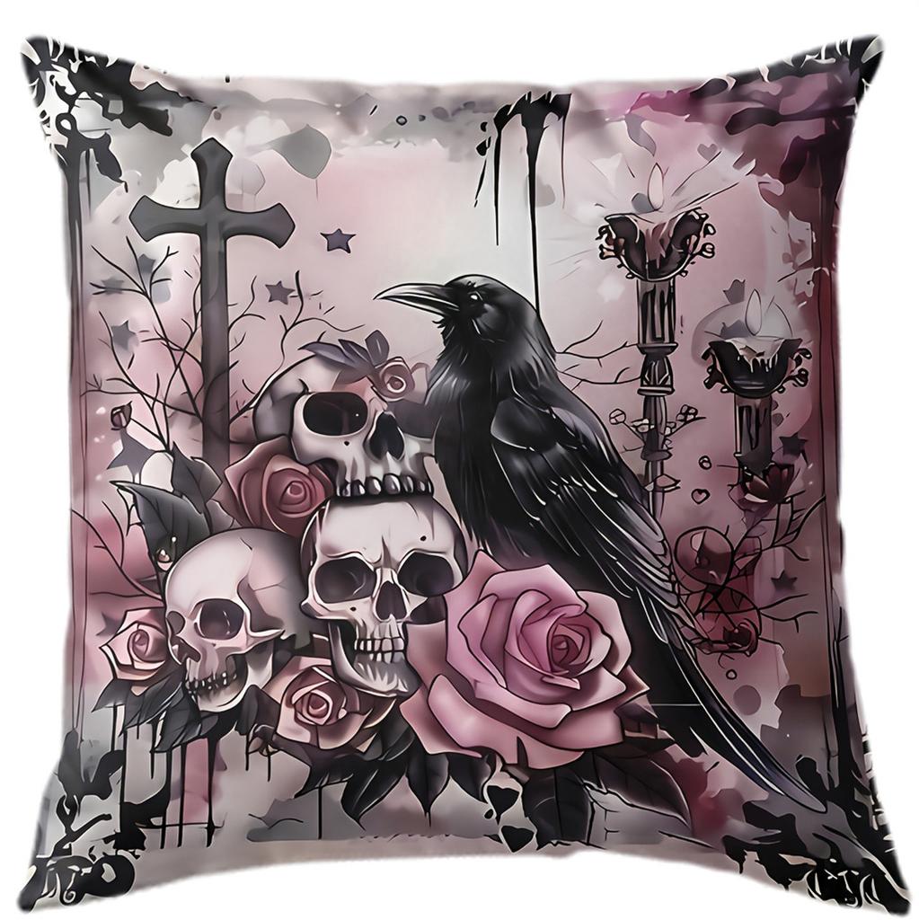 Жуткие и стильные наволочки на подушки на тему Хэллоуина: Подарок чехол на диванную подушку с дизайном Черепа, Розы и Счастливого Хэллоуина