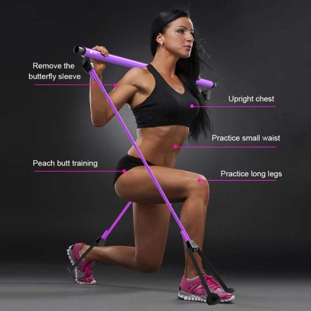 С Ab Roller Pilates Bar Kit Stretching Yoga Resistance Bands Foot Loop Pilates Sticks Exercise