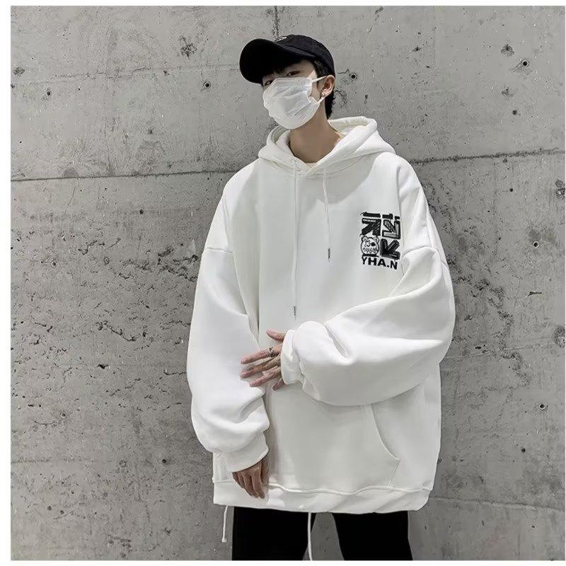 Мужская толстовка с капюшоном на плюшевой подкладке - Большой размер, Осень/Зима, Хип-хоп стиль, Модный свободный крой, Вдохновленная Америкой.