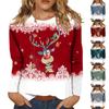 Women's Fashion Casual Long Sleeve Christmas Print Round Neck Pullover Top Blouse