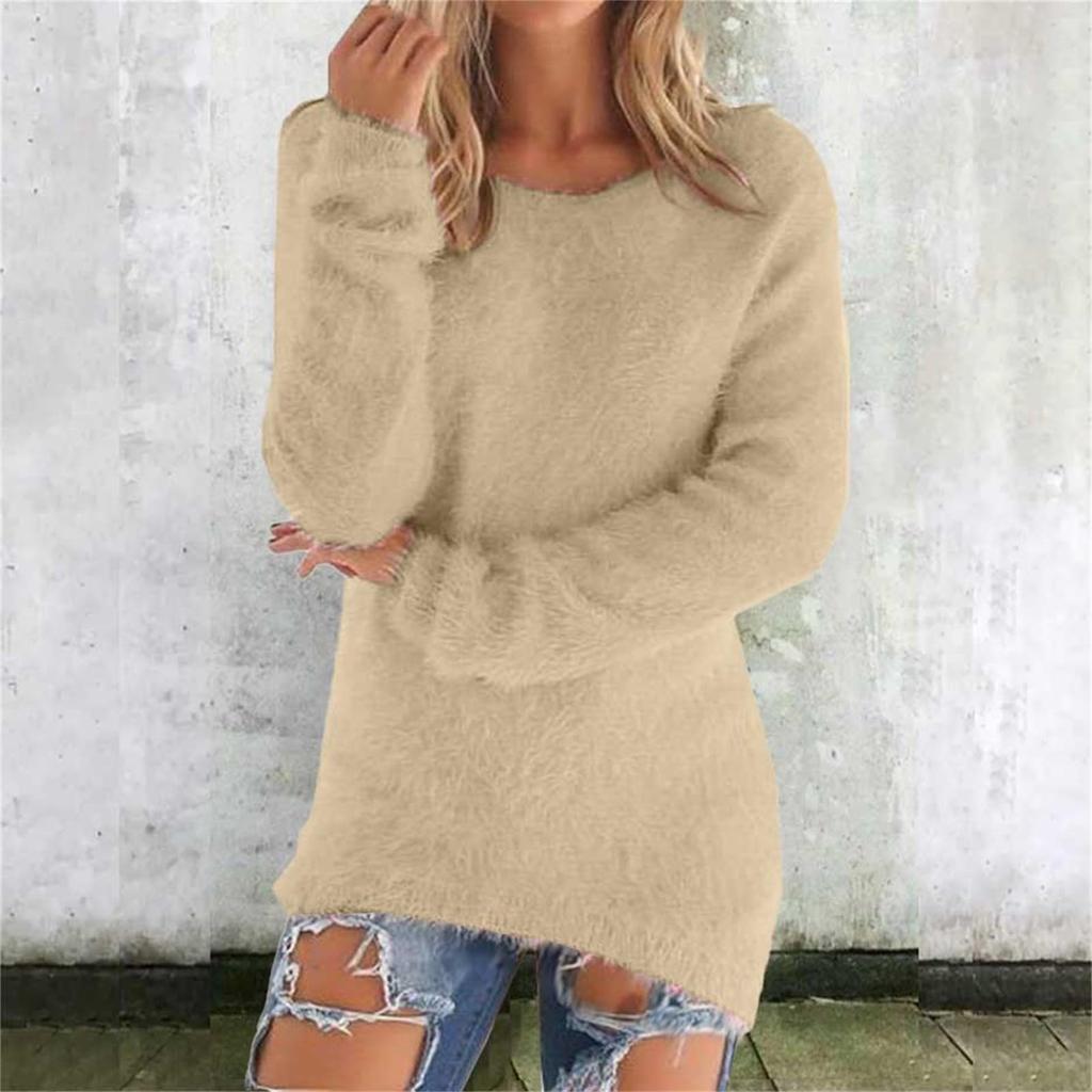 Womens Cute Sweaters Casual Crewneck Fleece Pullover Long Sleeve Thermal Soft Fuzzy Sweater Winter Clothes