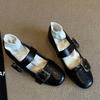 Blue Cabinet French Single Shoes Women's Flat Commuter Ballet Shoes Gentle Evening Shoes with Skirt One-word Buckle Mary Jane Shoes