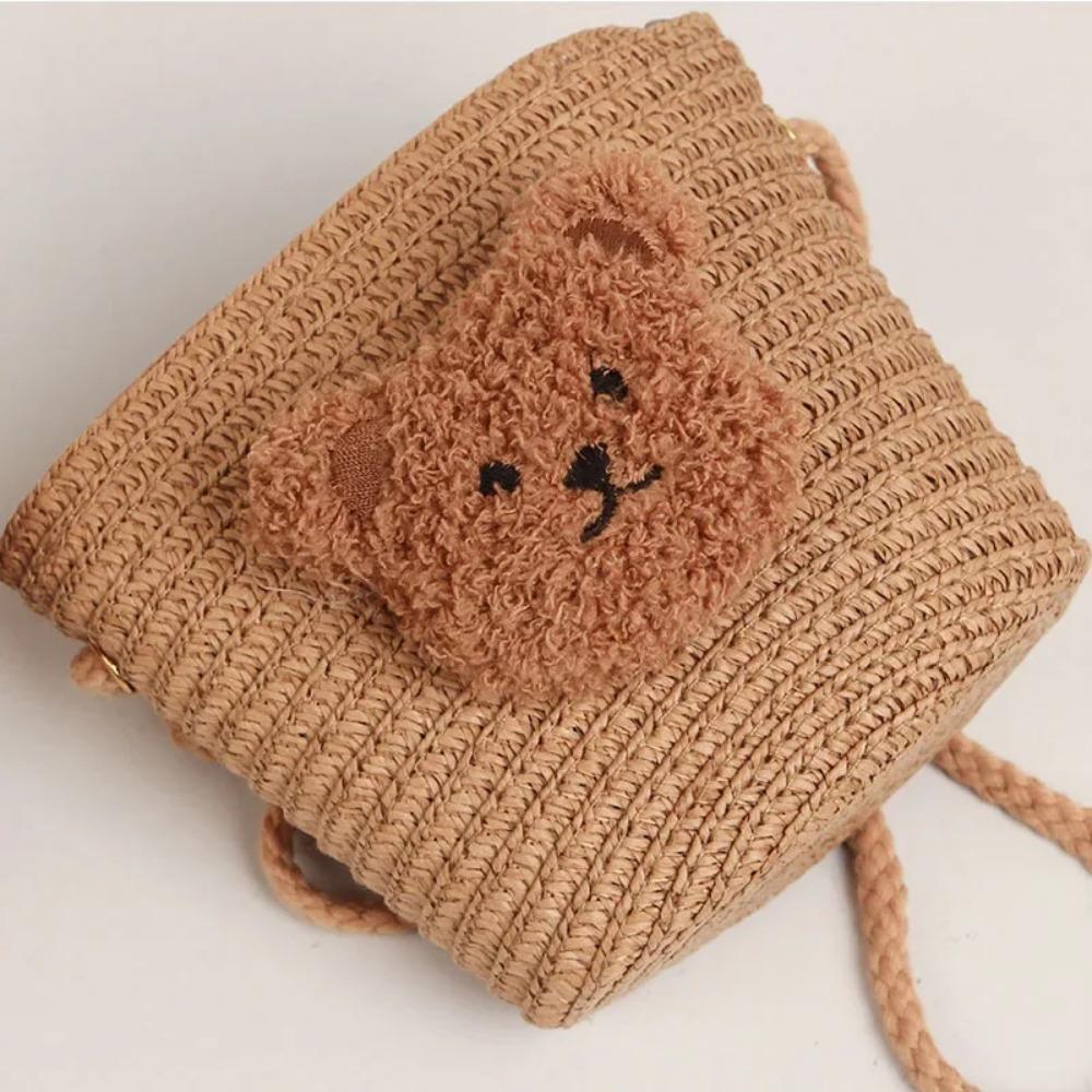 Handmade Shoulder Bag Straw Woven Wallet Cute Coin Purse Kids